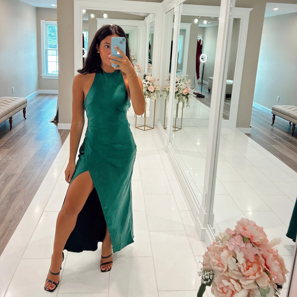 Found you satin midi dress in Hunter green